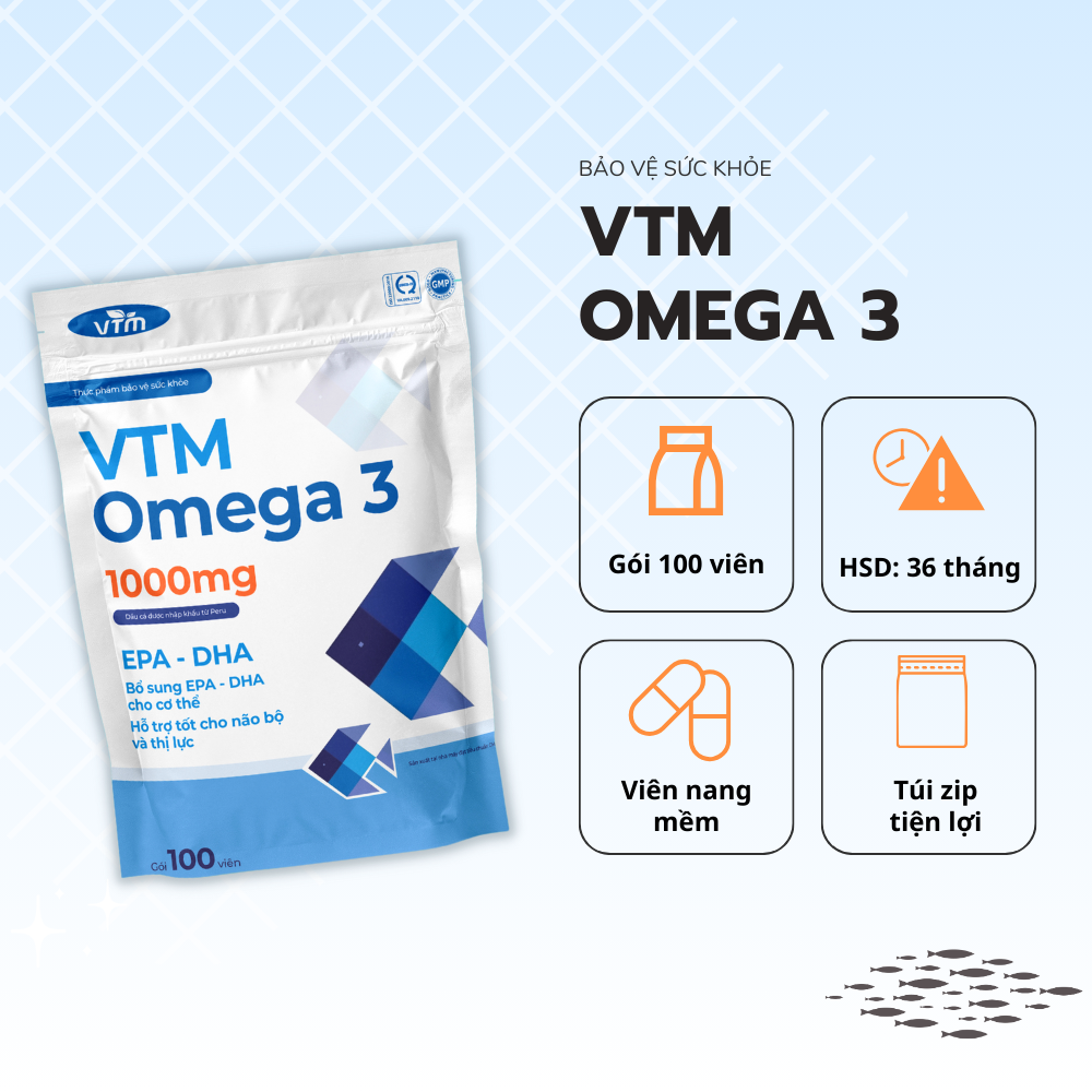Mô tả Viên uống dầu cá VTM OMEGA 3 tăng cường thị lực, bảo vệ tim mạch - gói 100v - 1
