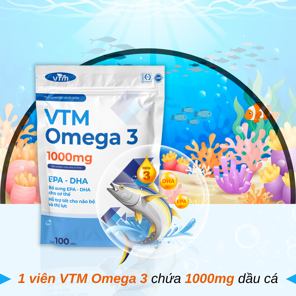Mô tả Viên uống dầu cá VTM OMEGA 3 tăng cường thị lực, bảo vệ tim mạch - gói 100v - 2