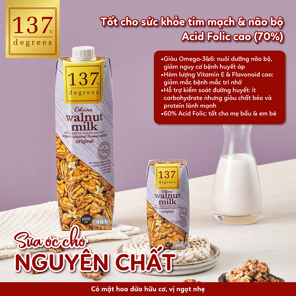 Mô tả Sữa Hạt Nguyên Chất 137 DEGREES Có Vị Ngọt Từ Mật Hoa Dừa (Không Đường) Healthy Dinh Dưỡng Thái Lan - 3
