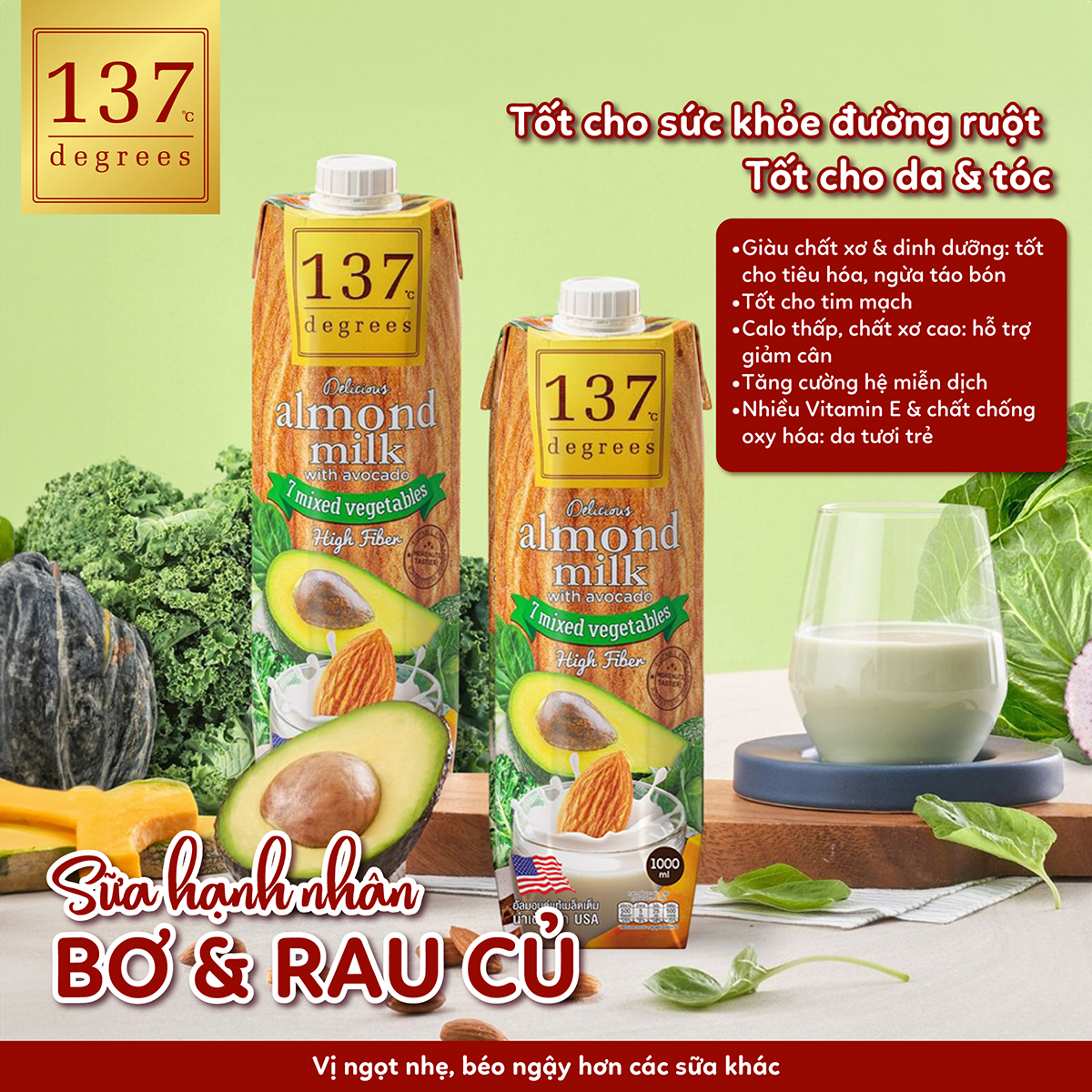 Mô tả Sữa Hạt Nguyên Chất 137 DEGREES Có Vị Ngọt Từ Mật Hoa Dừa (Không Đường) Healthy Dinh Dưỡng Thái Lan - 4