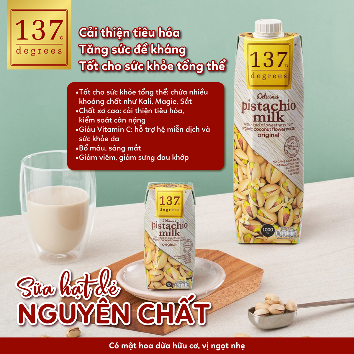 Mô tả Sữa Hạt Nguyên Chất 137 DEGREES Có Vị Ngọt Từ Mật Hoa Dừa (Không Đường) Healthy Dinh Dưỡng Thái Lan - 5