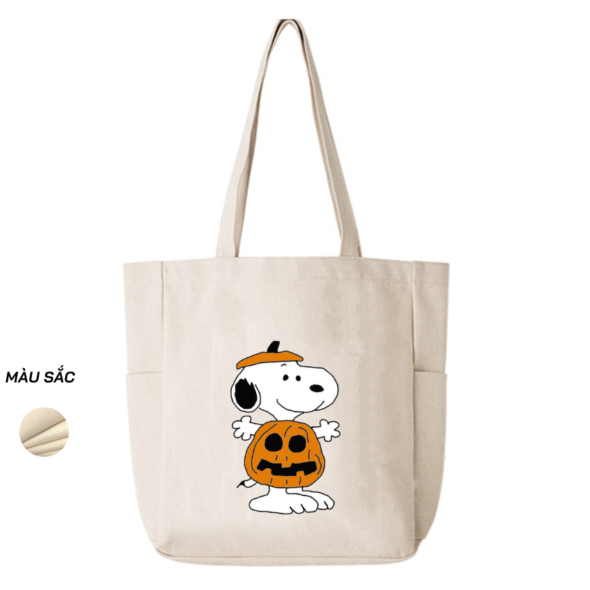 Mô tả Túi Tote Canvas GINKO Unisex Có Dây Kéo ( túi con) Phong Cách Hàn Quốc In Hình SNOOPY ( Nhiều Mẫu ) - 3