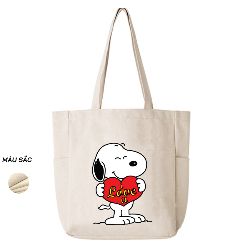 Mô tả Túi Tote Canvas GINKO Unisex Có Dây Kéo ( túi con) Phong Cách Hàn Quốc In Hình SNOOPY ( Nhiều Mẫu ) - 4