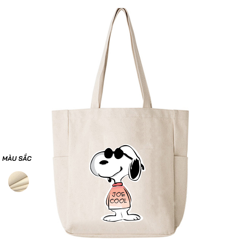 Mô tả Túi Tote Canvas GINKO Unisex Có Dây Kéo ( túi con) Phong Cách Hàn Quốc In Hình SNOOPY ( Nhiều Mẫu ) - 5