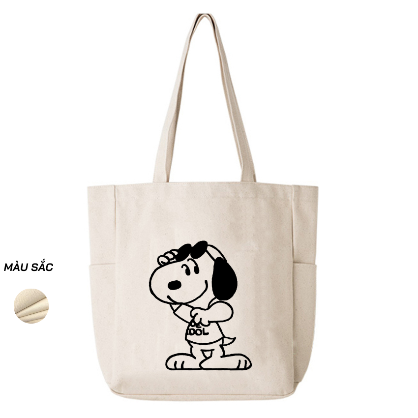 Mô tả Túi Tote Canvas GINKO Unisex Có Dây Kéo ( túi con) Phong Cách Hàn Quốc In Hình SNOOPY ( Nhiều Mẫu ) - 6