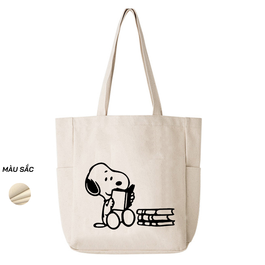 Mô tả Túi Tote Canvas GINKO Unisex Có Dây Kéo ( túi con) Phong Cách Hàn Quốc In Hình SNOOPY ( Nhiều Mẫu ) - 7