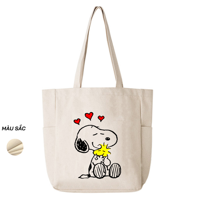 Mô tả Túi Tote Canvas GINKO Unisex Có Dây Kéo ( túi con) Phong Cách Hàn Quốc In Hình SNOOPY ( Nhiều Mẫu ) - 8