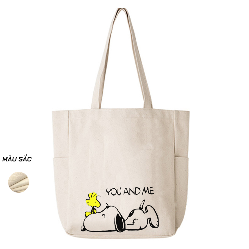 Mô tả Túi Tote Canvas GINKO Unisex Có Dây Kéo ( túi con) Phong Cách Hàn Quốc In Hình SNOOPY ( Nhiều Mẫu ) - 12