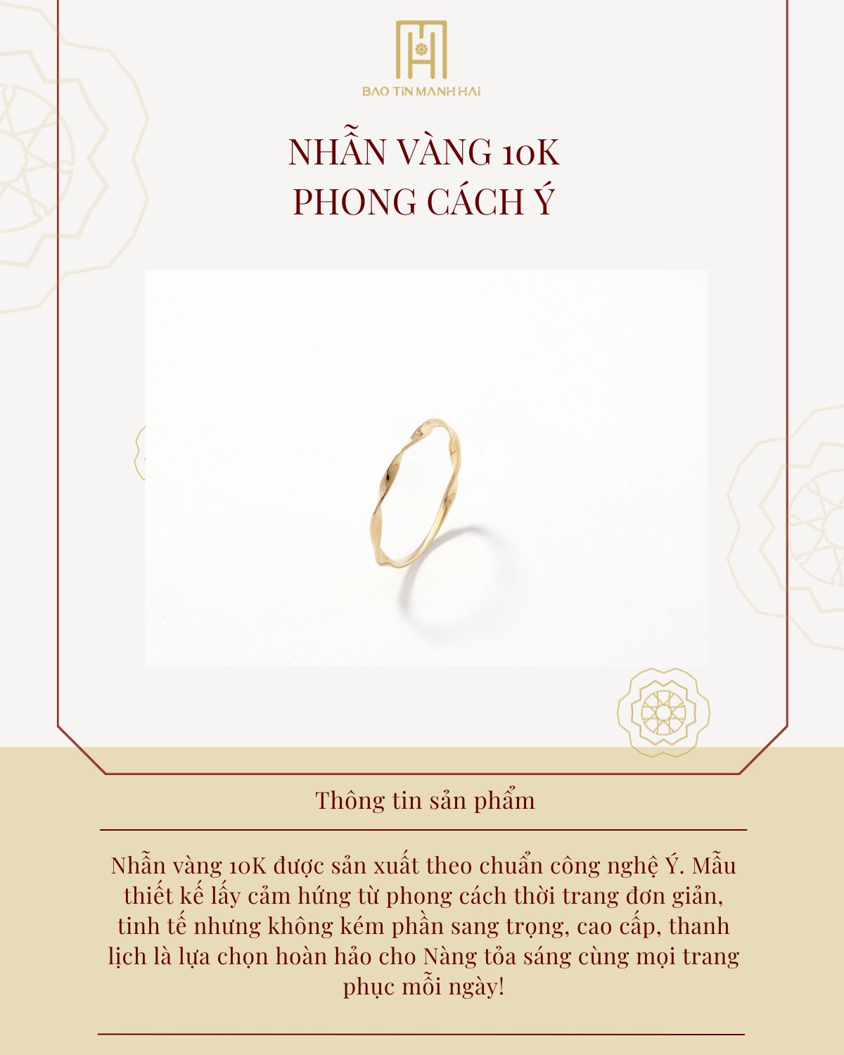 Mô tả Nhẫn vàng 10K Bảo Tín Mạnh Hải thiết kế trơn xoắn độc đáo phong cách Ý PYN1V10KD0-502001 - 1