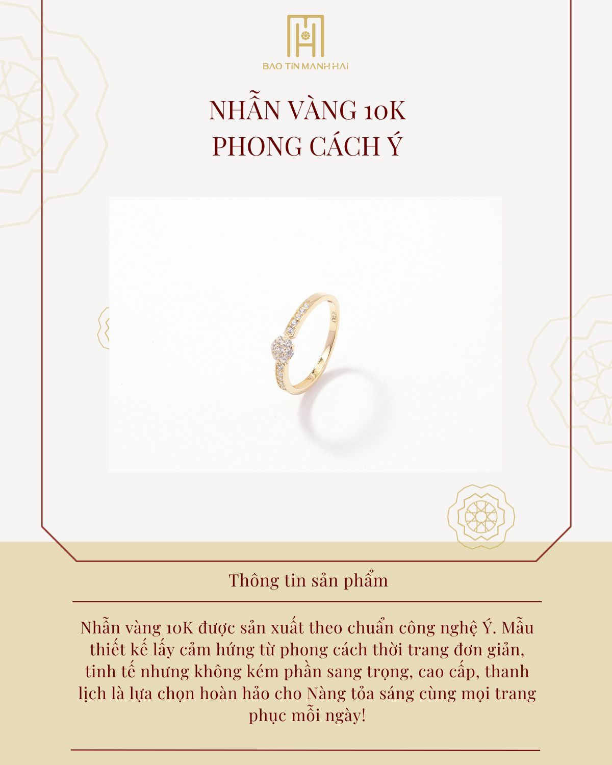 Mô tả Nhẫn vàng 10K Bảo Tín Mạnh Hải thiết kế đính đá sang trong tinh tế phong cách Ý PYN1V10KDH-409050 - 1