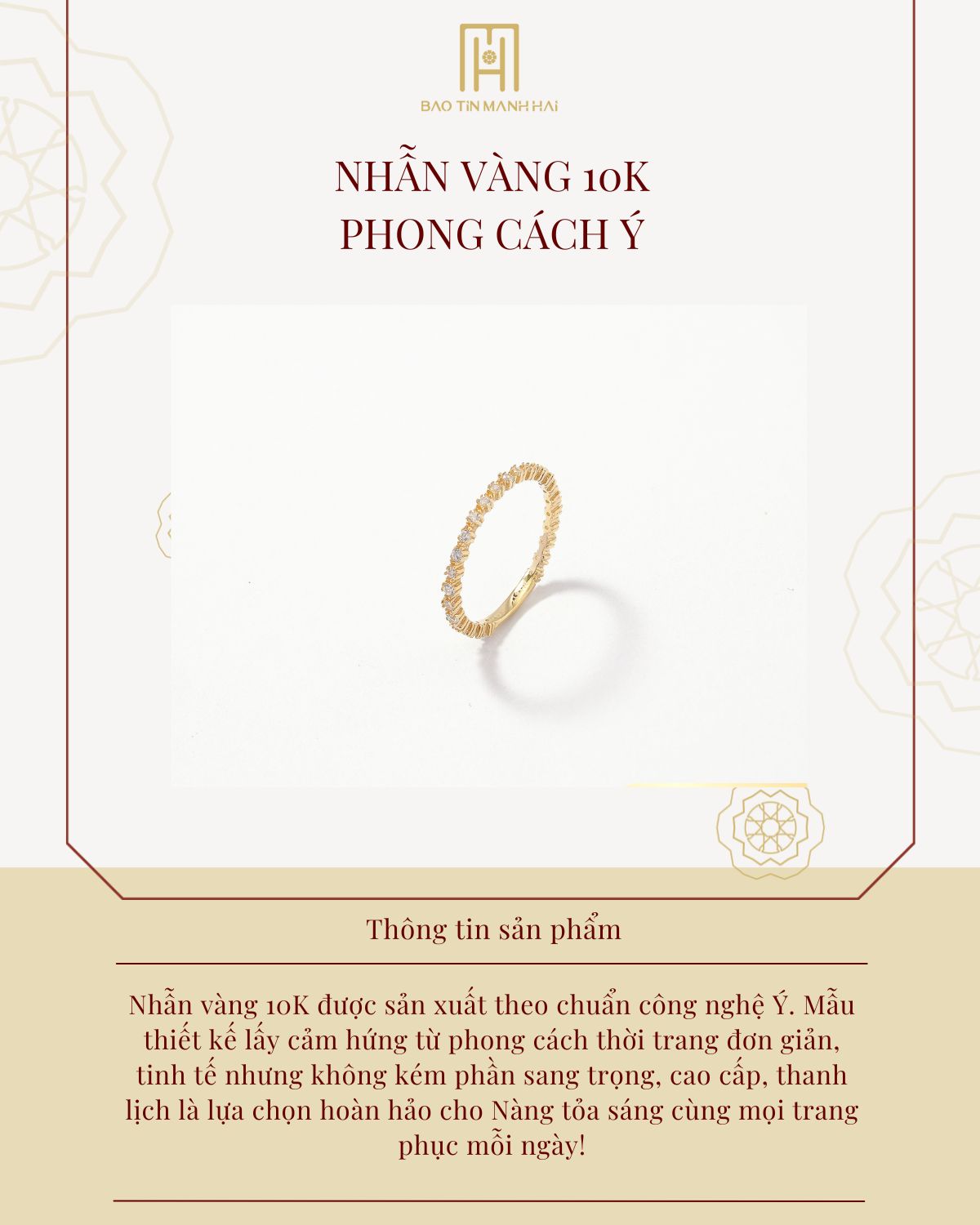 Mô tả Nhẫn vàng 10K Bảo Tín Mạnh Hải thiết kế dáng mảnh đính đá tinh tế phong cách Ý PYN1V10KDH-502005 - 1