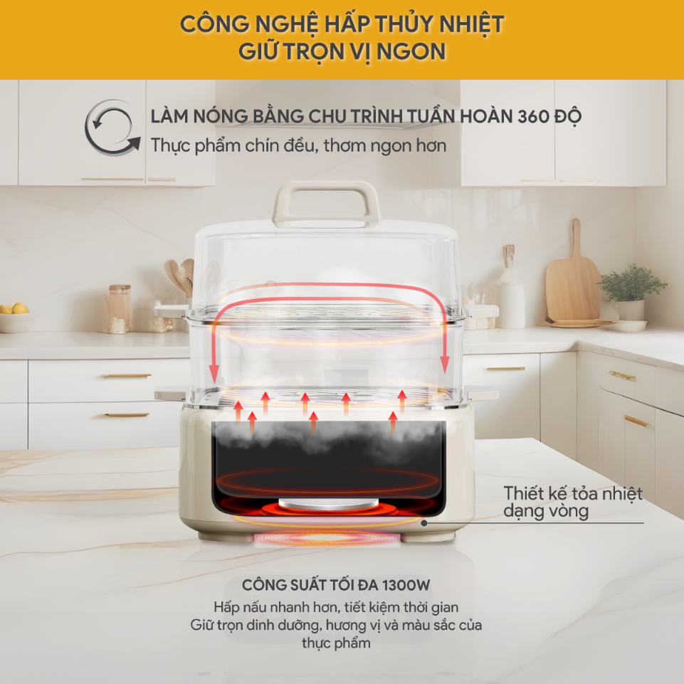 Mô tả Nồi Hấp Đa Năng BlueStone MPB-7238 - 17 lít - 1300W - Điều khiển cảm ứng - 3