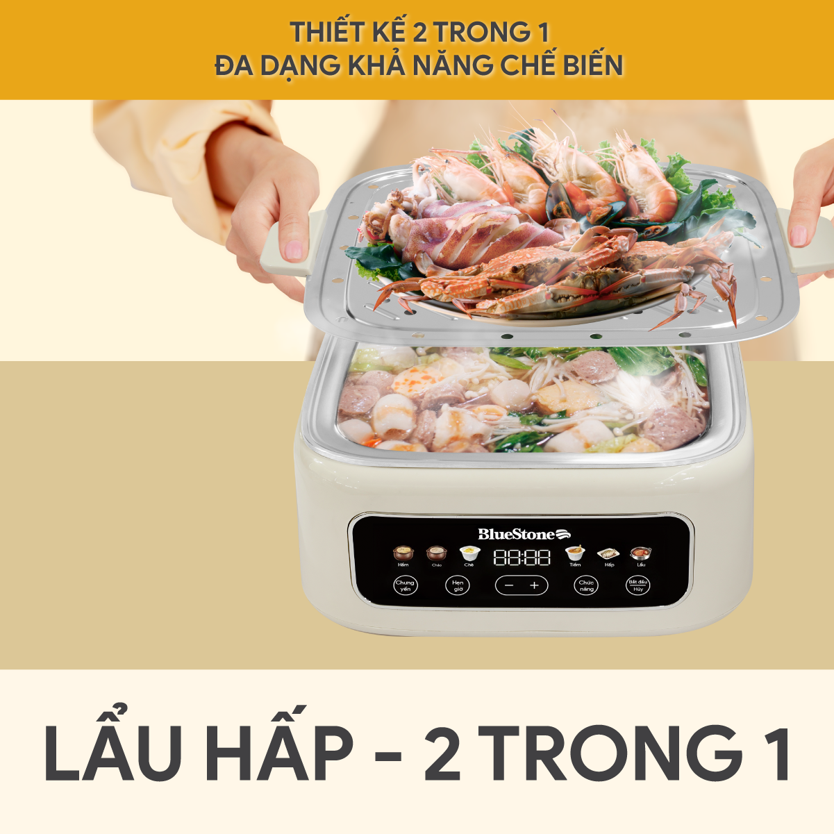 Mô tả Nồi Hấp Đa Năng BlueStone MPB-7238 - 17 lít - 1300W - Điều khiển cảm ứng - 4