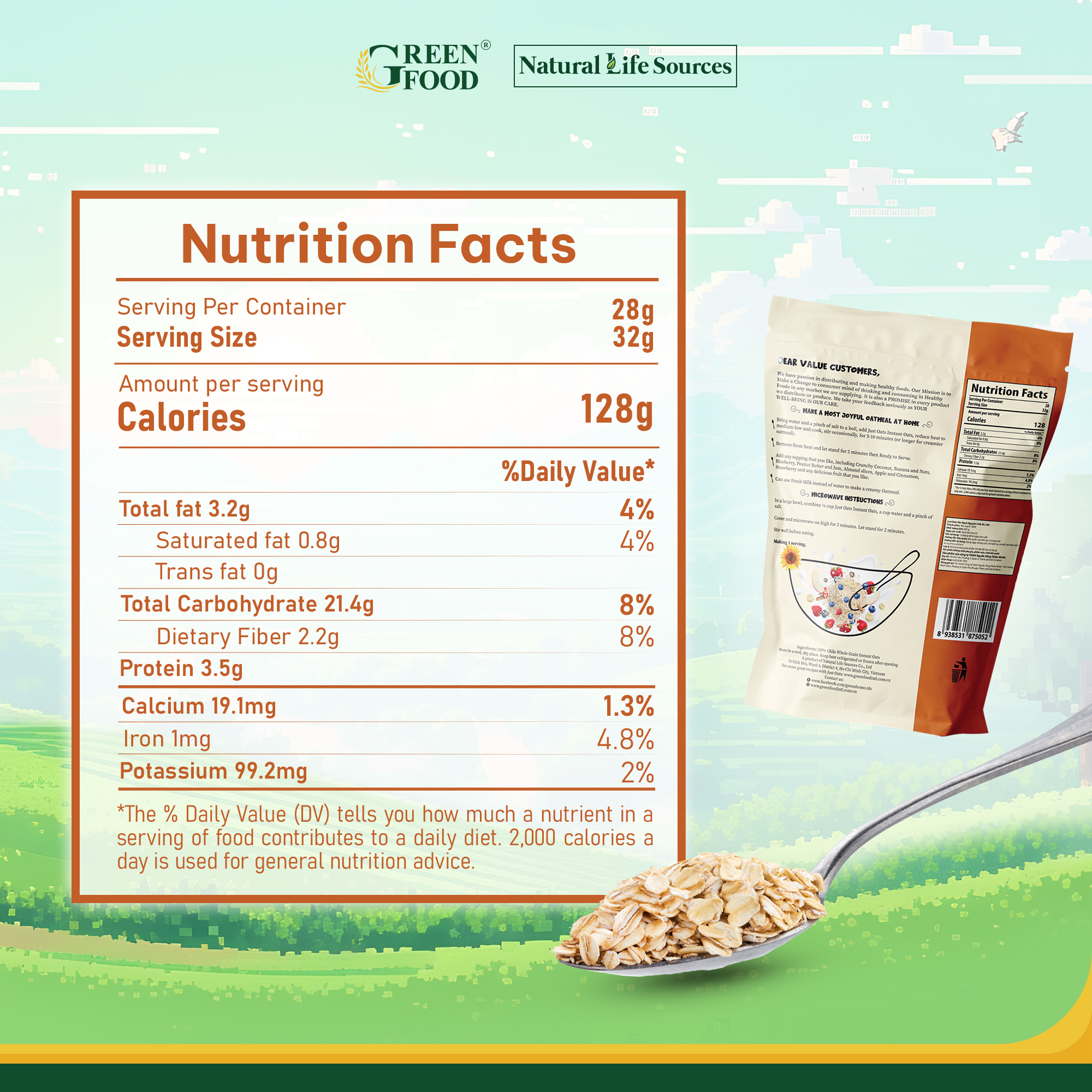 Mô tả Yến mạch JUST OATS Nguyên cám, Cán dày, mỏng Chile cùng kích cỡ 454g hoặc 907g - 2