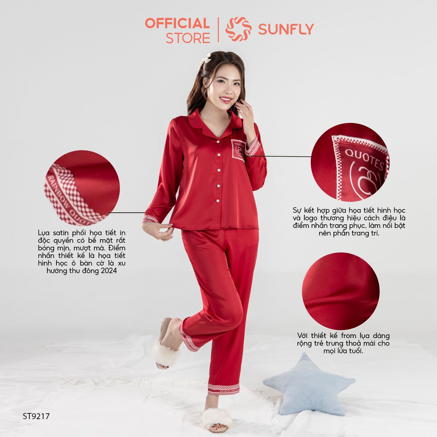 Mô tả Bộ pijamas nữ lụa satin áo dài quần dài ST9217 - 2