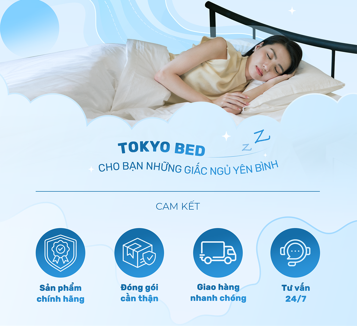 Mô tả Giường ngủ lắp ráp TOKYO CHU MY, khung thép sơn tĩnh điện, màu đen nhám/trắng bóng, nhiều kích thước - 8