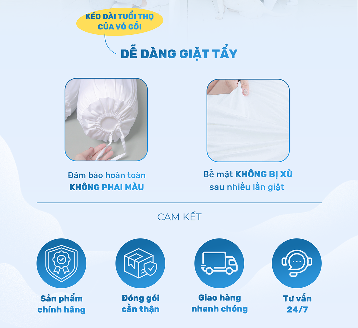 Mô tả Vỏ gối ôm CHU MY T400, 100% cotton, màu trắng, 40x100cm - Chuẩn khách sạn - 7