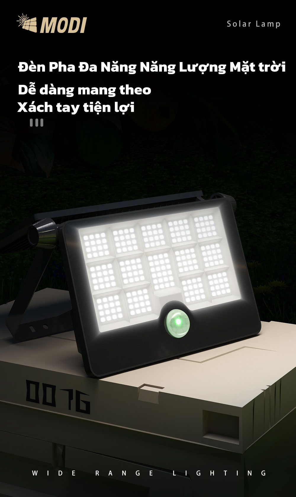 Mô tả Đèn Pha Led Cảm Biến Chuyển Động Ngoài Trời Năng Lượng Mặt Trời MODI SOLAR Có Cổng Sạc USB - 1