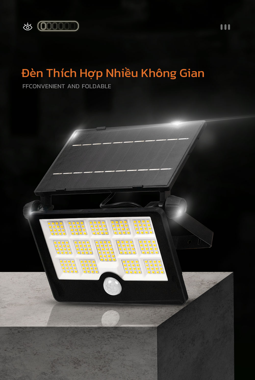 Mô tả Đèn Pha Led Cảm Biến Chuyển Động Ngoài Trời Năng Lượng Mặt Trời MODI SOLAR Có Cổng Sạc USB - 3