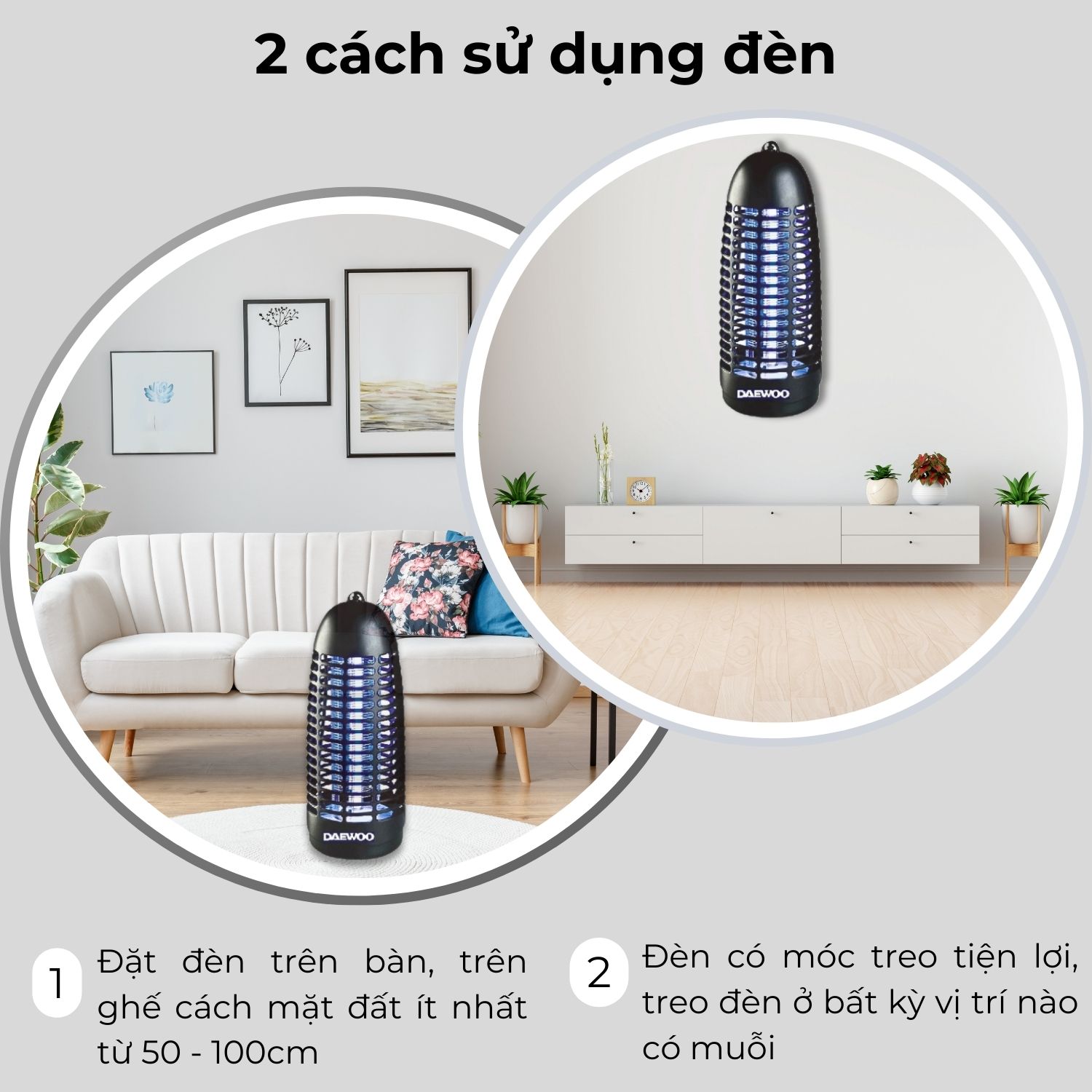 Mô tả Đèn bắt muỗi Daewoo ánh sáng xanh thu hút côn trùng DWIK-780 an toàn, công suất 6W, tiết kiệm điện năng, BH 1 năm - 3