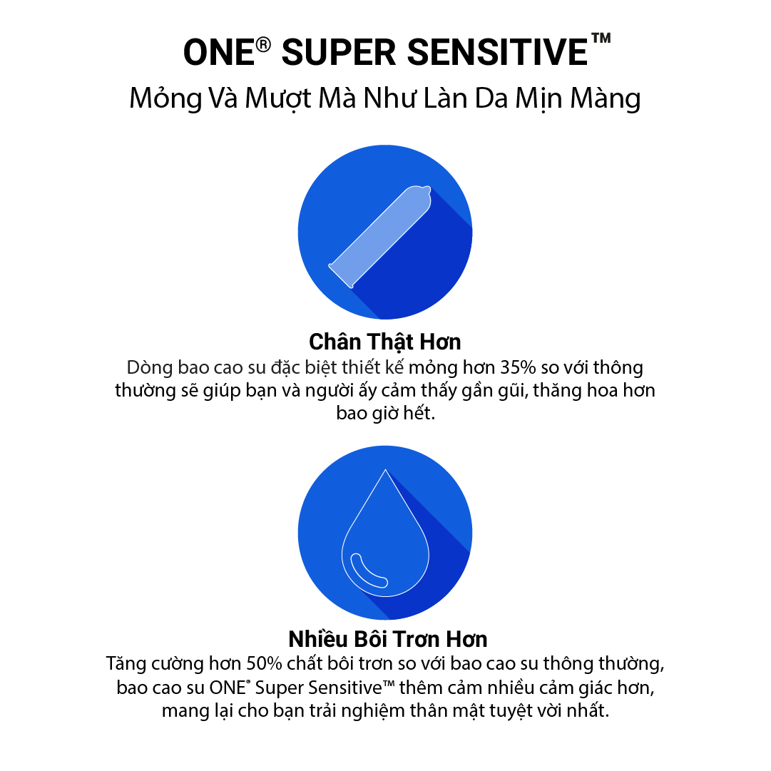 Mô tả Bao cao su ONE của Mỹ One Super Sensitive tăng cảm giác cực đã size 53mm Hộp 3-12 cái - 1