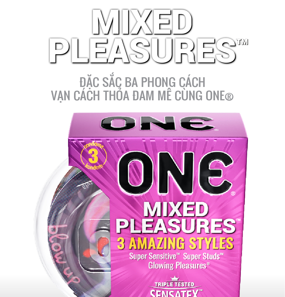 Mô tả Bao Cao Su ONE của Mỹ One Mixed Pleasuares Mix Nhiều Loại Có Bao Phát Sáng, size 53mm - 4