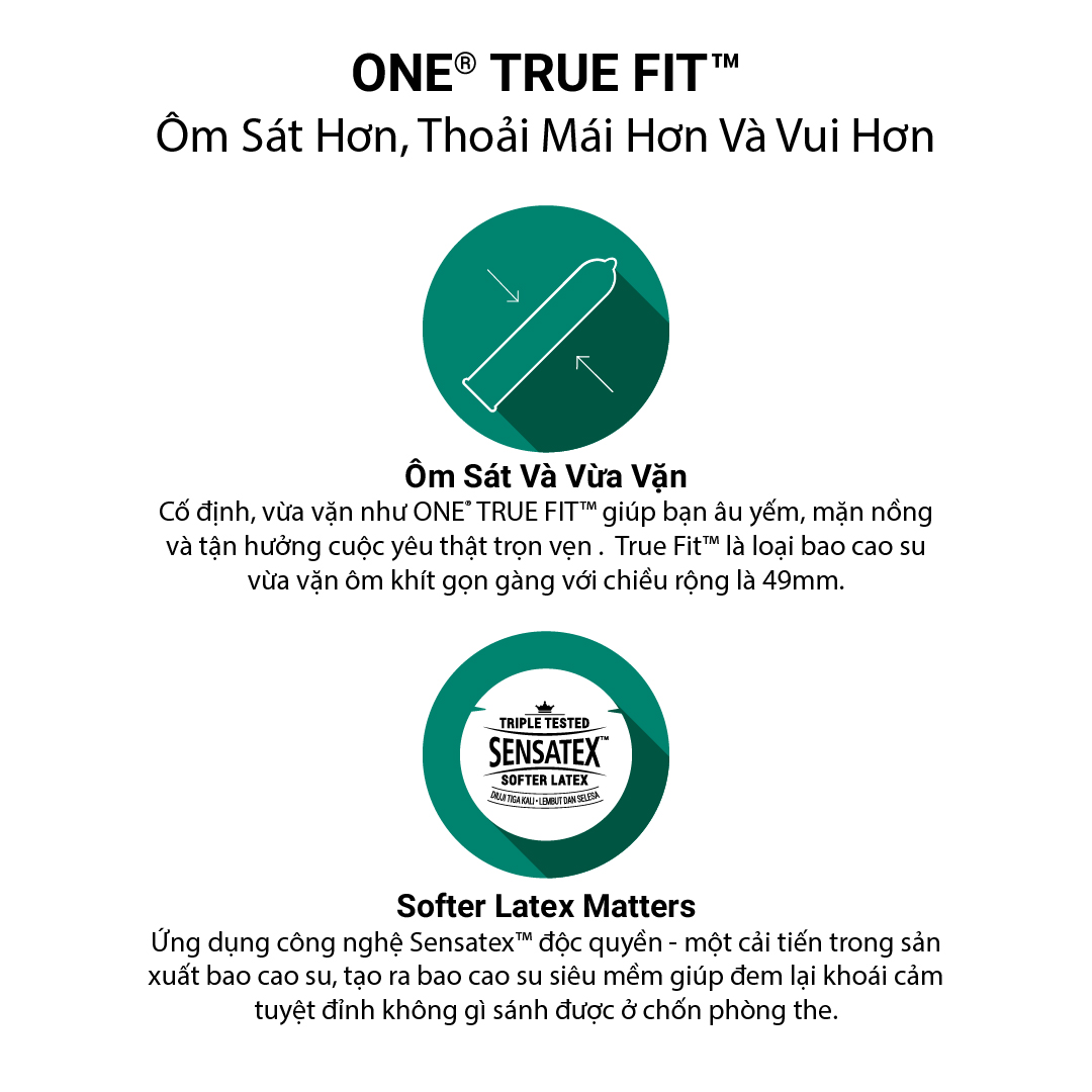 Mô tả Bao Cao Su ONE của Mỹ| One True Fit size 49mm ôm sát thoải mái dễ chịu - 1