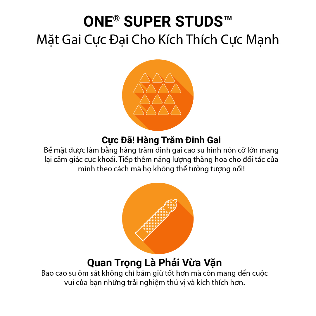Mô tả Bao Cao Su ONE của Mỹ Có Gai Cực Đại Mềm One Super Studs size 53mm - 1