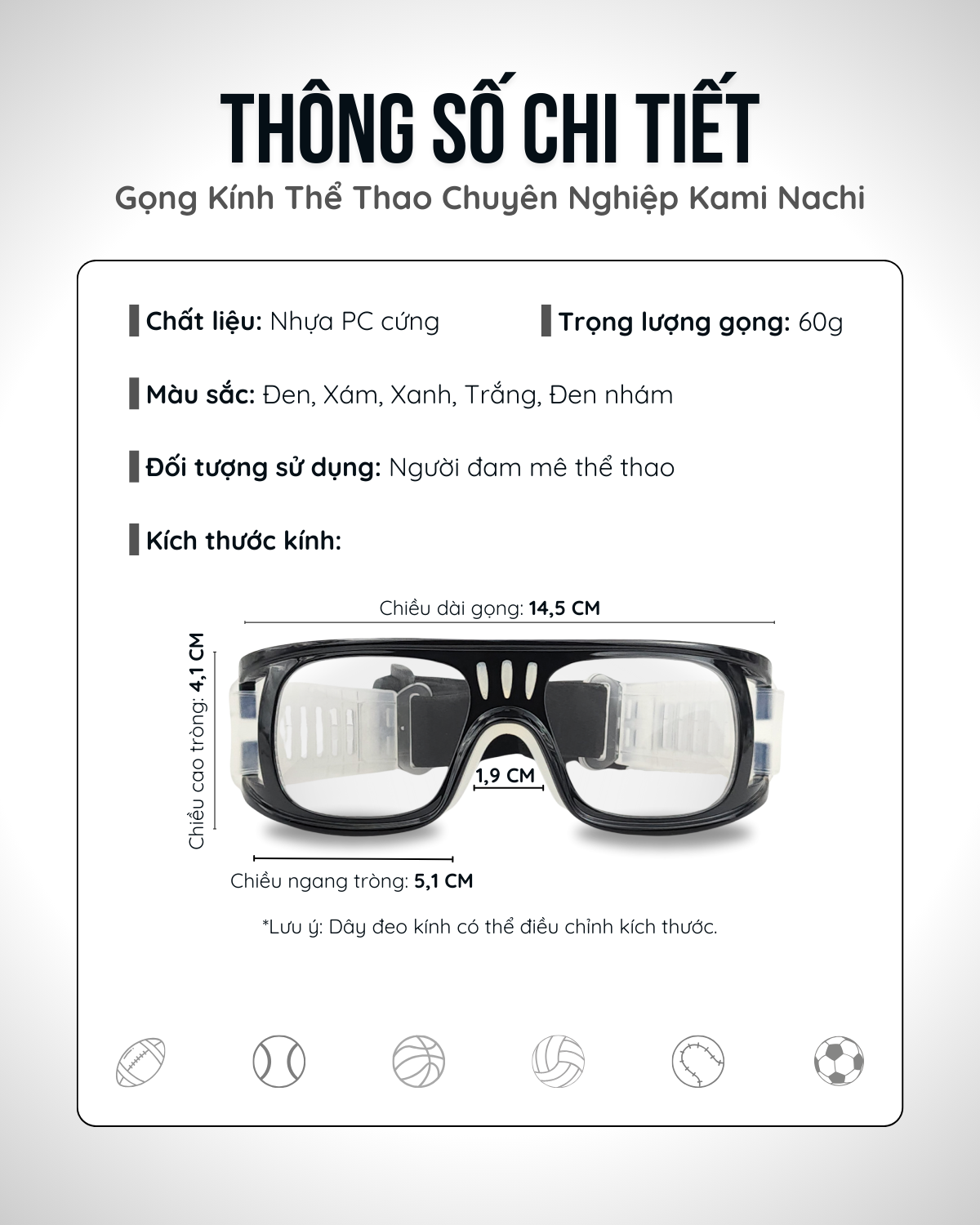 Mô tả Gọng kính thể thao KAMI NACHI chuyên dụng cho người chơi thể thao, đá banh, bóng rổ - 2
