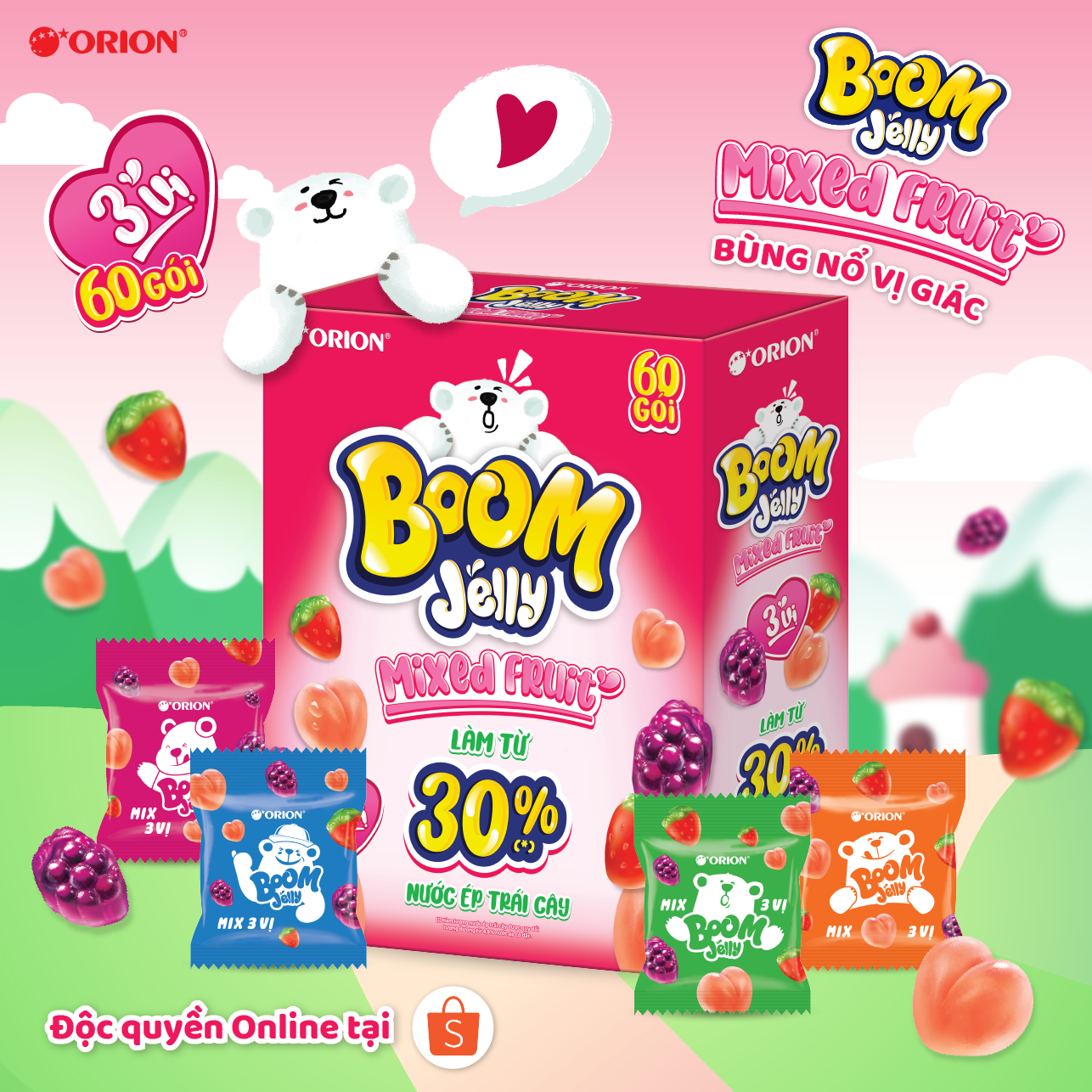 Mô tả Kẹo dẻo Boom Jelly THẠCH Orion MIX VỊ hộp 60 gói (750g) - 2