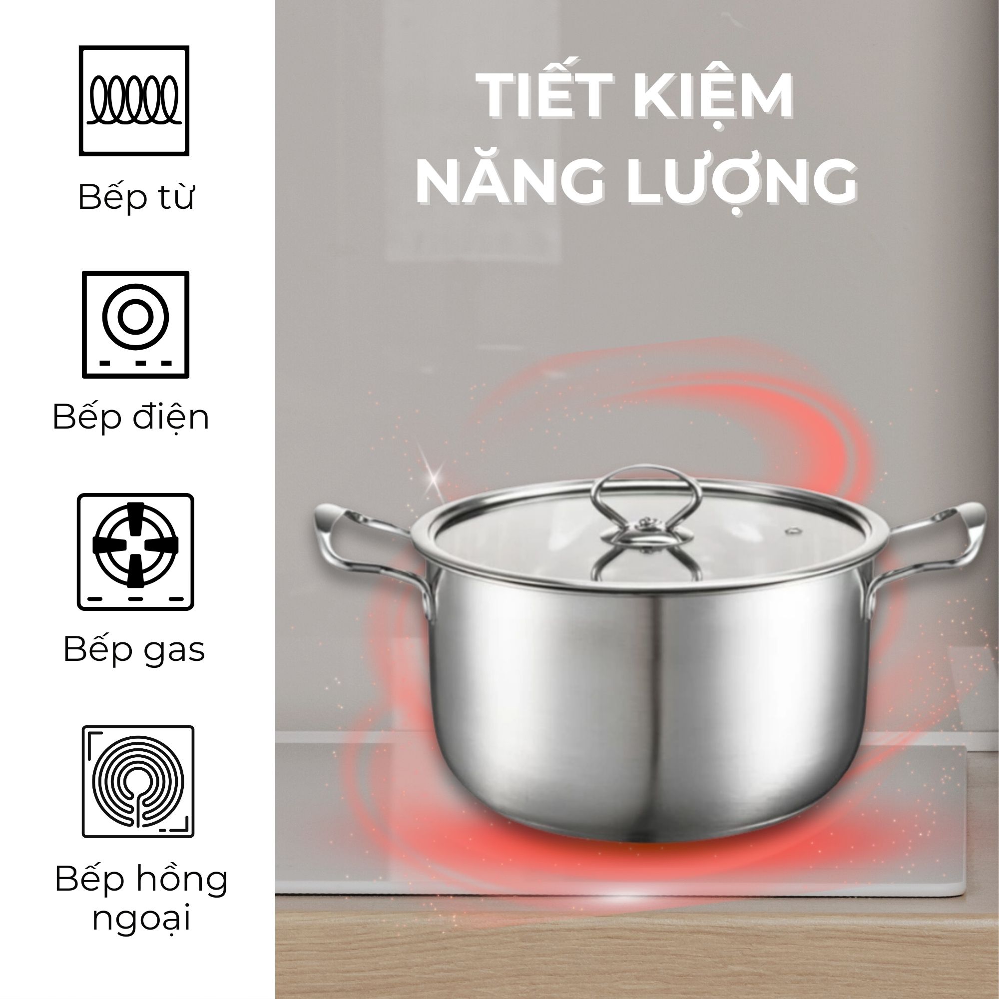 Mô tả Nồi inox bếp từ 5 đáy, inox 304 cao cấp siêu bền Daelux (18cm,20cm,22cm,24cm) - 2