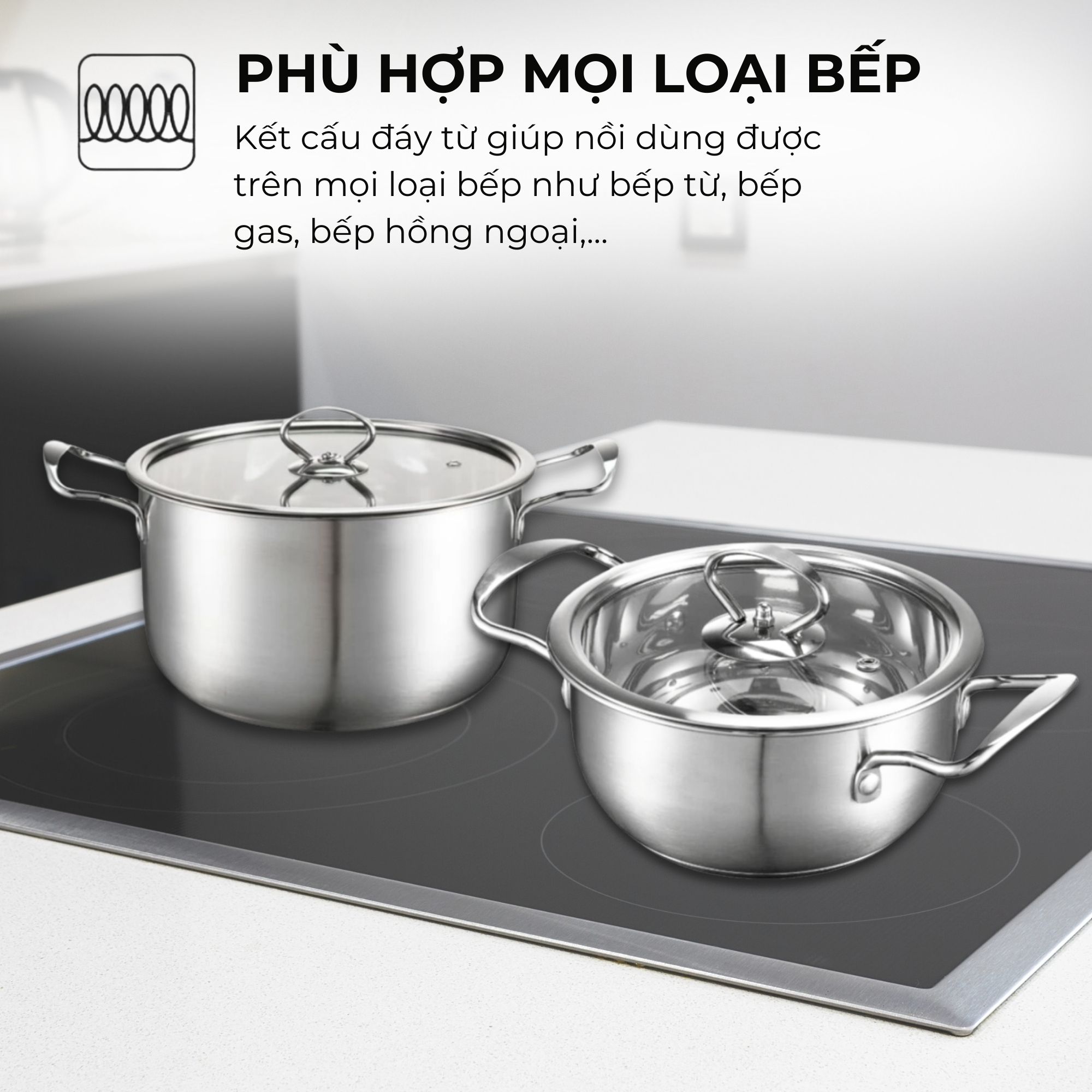 Mô tả Nồi inox bếp từ 5 đáy, inox 304 cao cấp siêu bền Daelux (18cm,20cm,22cm,24cm) - 3