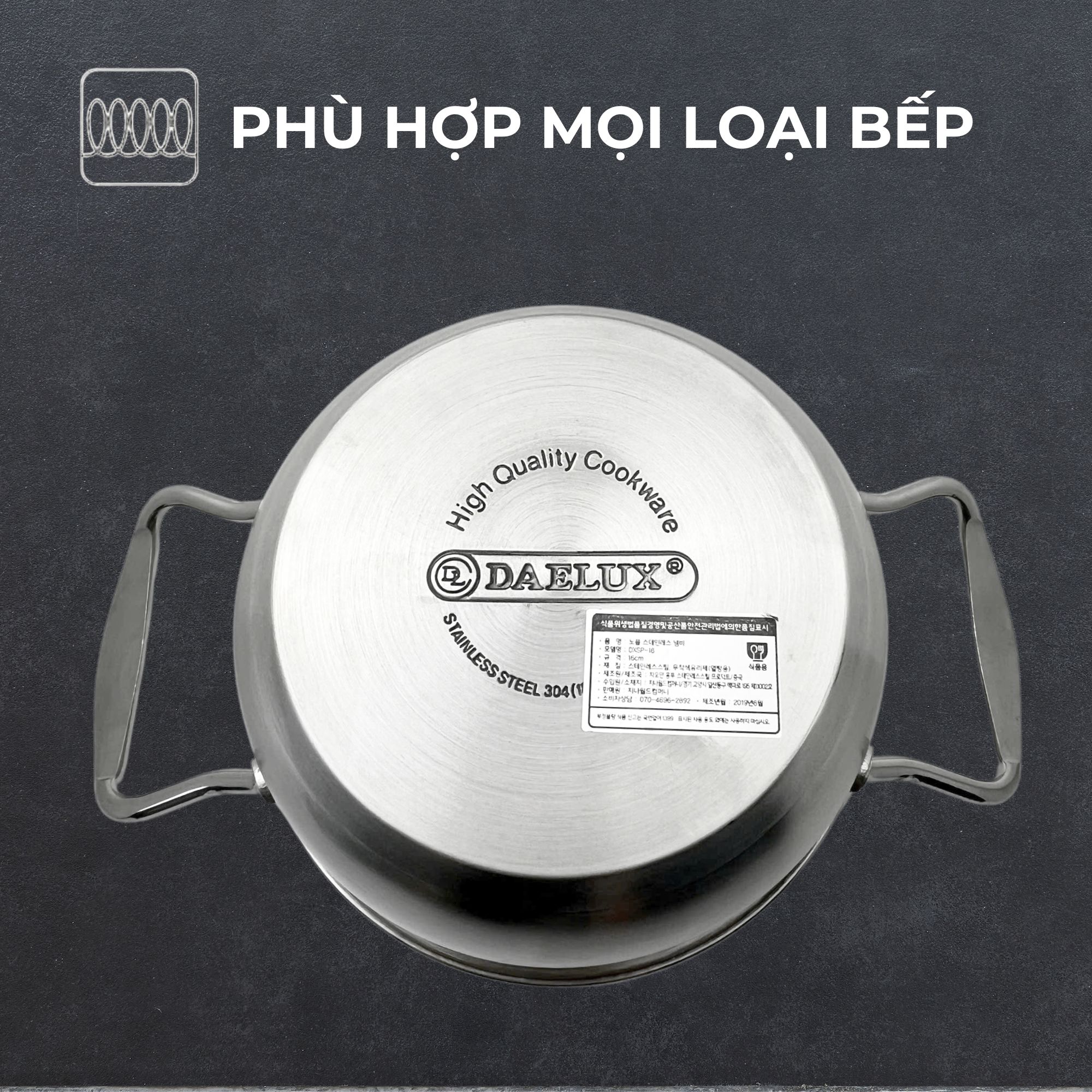 Mô tả Nồi inox bếp từ 5 đáy, inox 304 cao cấp siêu bền Daelux (18cm,20cm,22cm,24cm) - 6