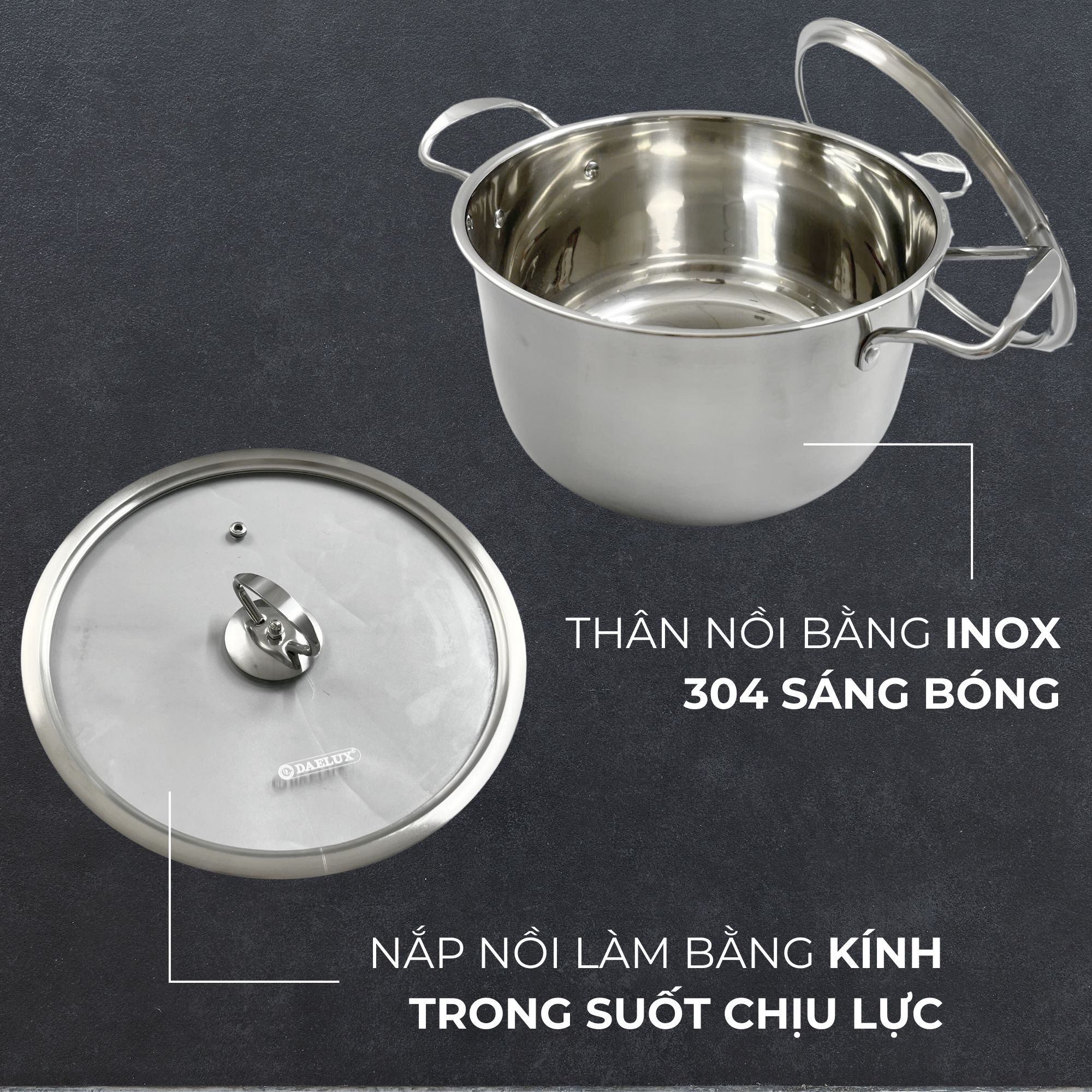 Mô tả Nồi inox bếp từ 5 đáy, inox 304 cao cấp siêu bền Daelux (18cm,20cm,22cm,24cm) - 7