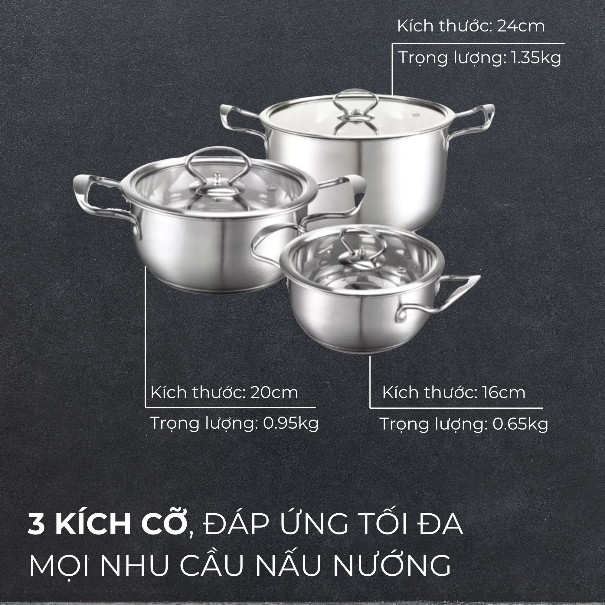Mô tả Nồi inox bếp từ 5 đáy, inox 304 cao cấp siêu bền Daelux (18cm,20cm,22cm,24cm) - 8