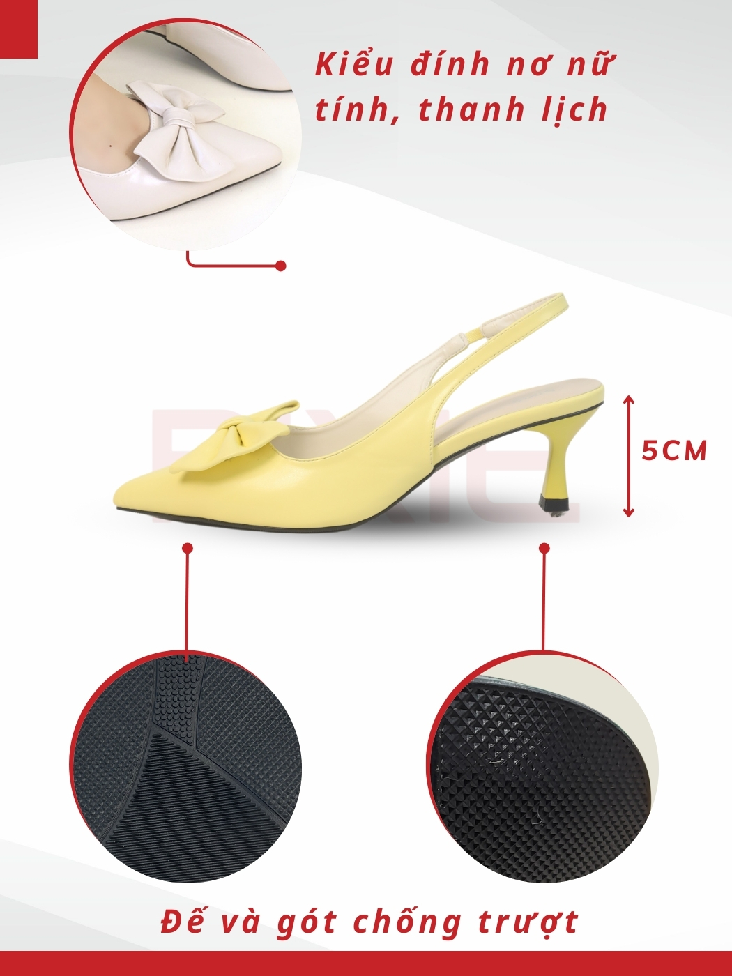 Mô tả Giày Cao Gót Slingback Nữ cao 5cm Mũi Nhọn Phối Nơ Pixie H344 - 3