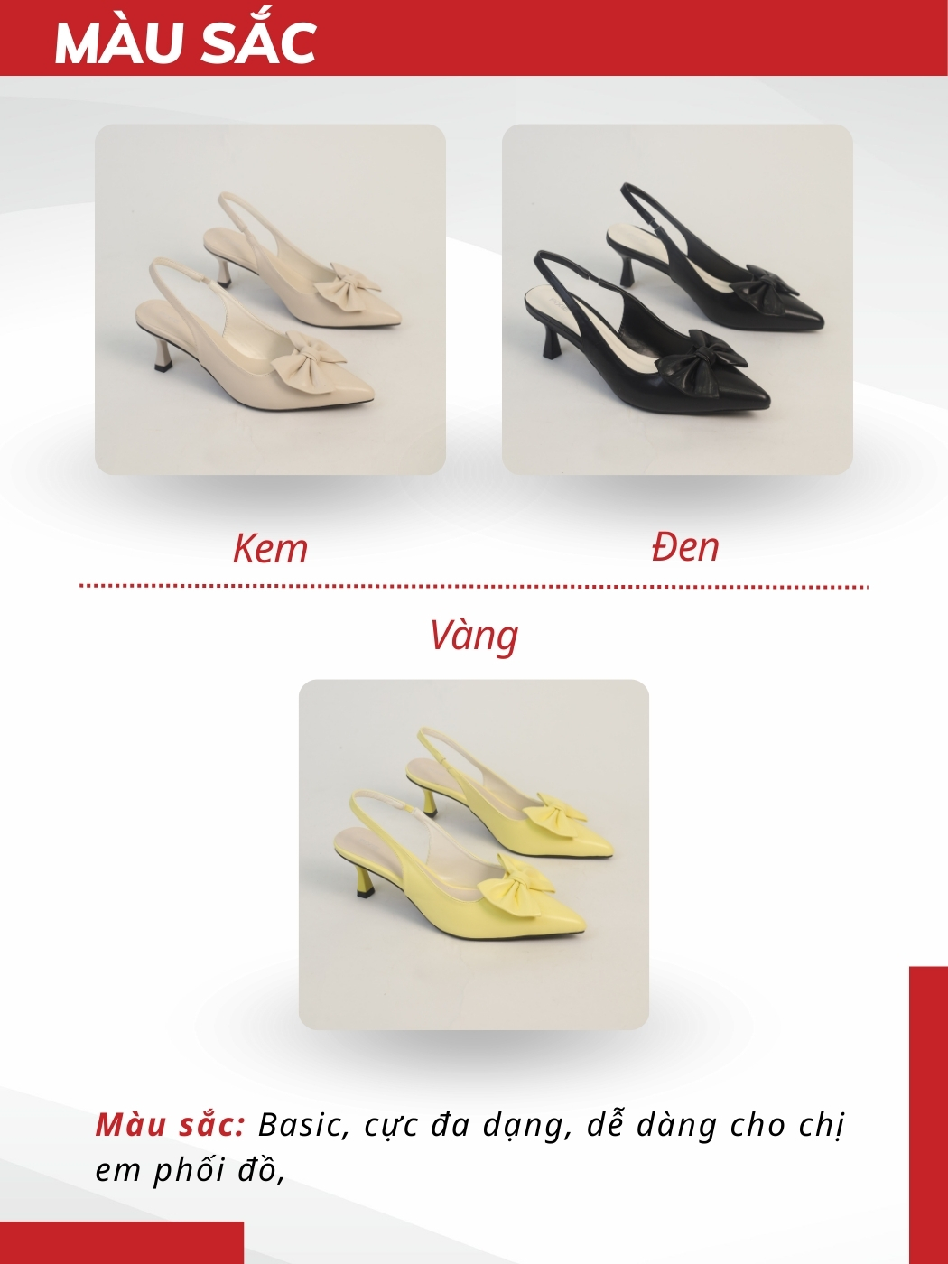 Mô tả Giày Cao Gót Slingback Nữ cao 5cm Mũi Nhọn Phối Nơ Pixie H344 - 4