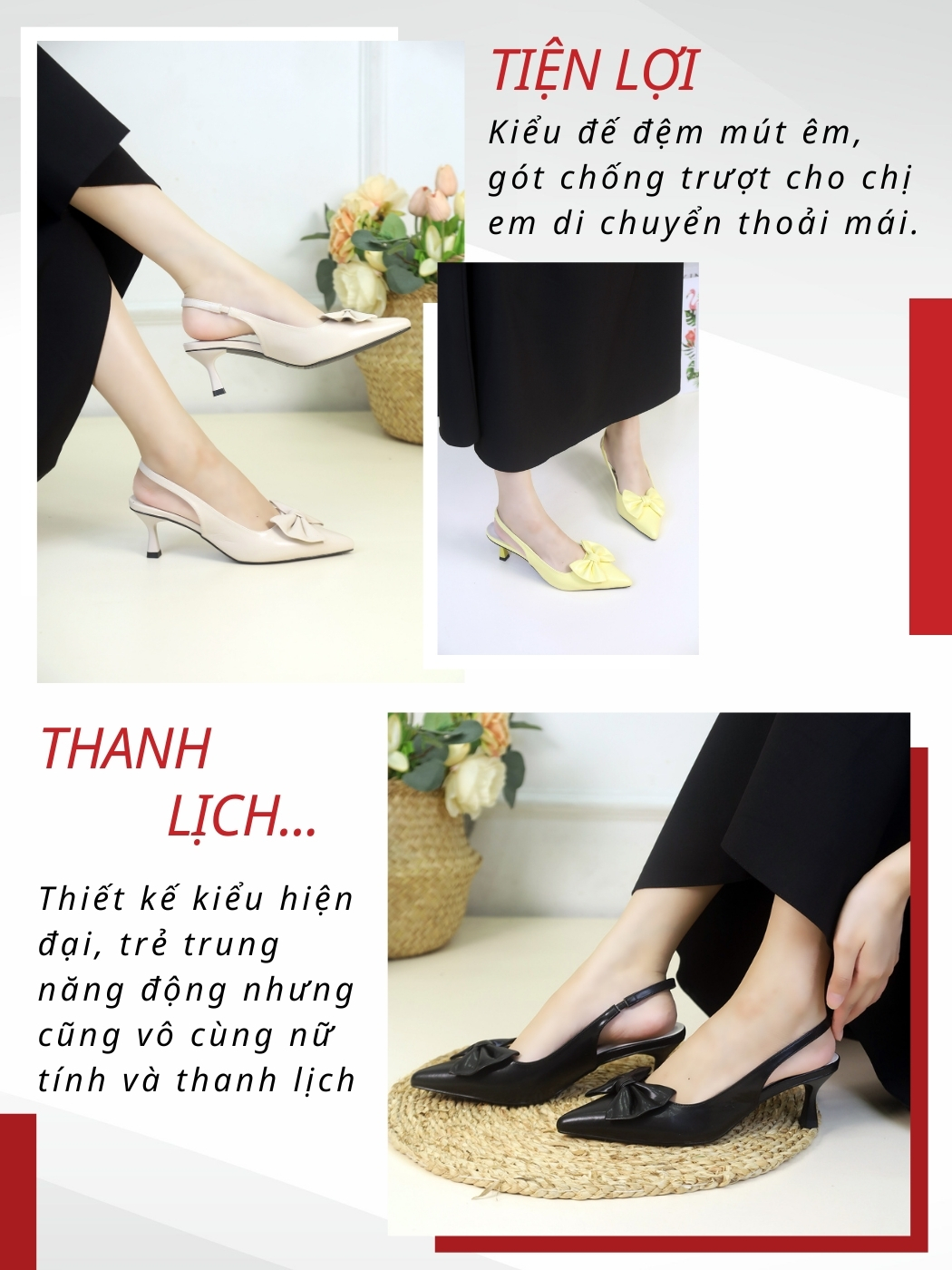Mô tả Giày Cao Gót Slingback Nữ cao 5cm Mũi Nhọn Phối Nơ Pixie H344 - 5