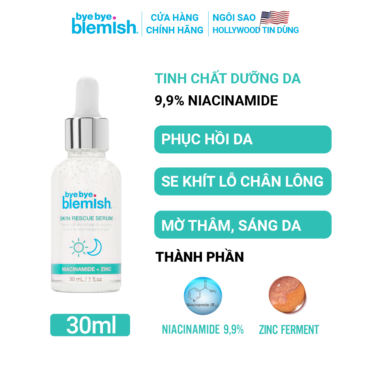 Mô tả Combo Kiểm Soát Dầu Mụn, Giảm Thâm Gel Tẩy Da Chết Vitamin C 118ml Và Tinh Chất 9,9% Niacinamide 30ml Bye Bye Blemish - 3