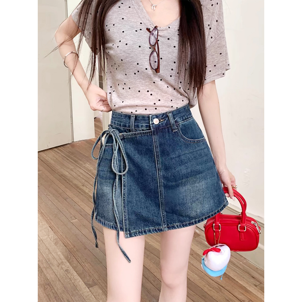 Mô tả Quần shorts jeans nữ giả váy Chollima VAY502 thắt nơ - quần váy ngắn form chữ A phong cách hàn - 2