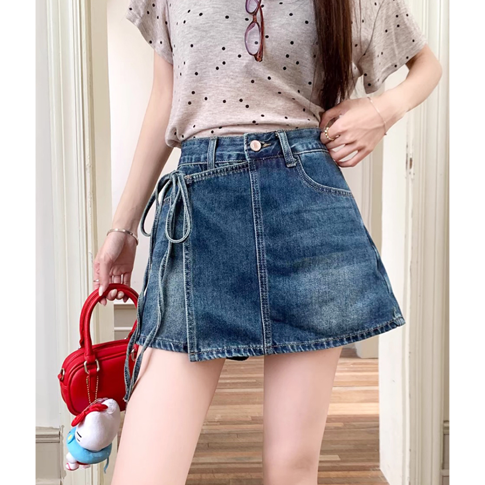 Mô tả Quần shorts jeans nữ giả váy Chollima VAY502 thắt nơ - quần váy ngắn form chữ A phong cách hàn - 3