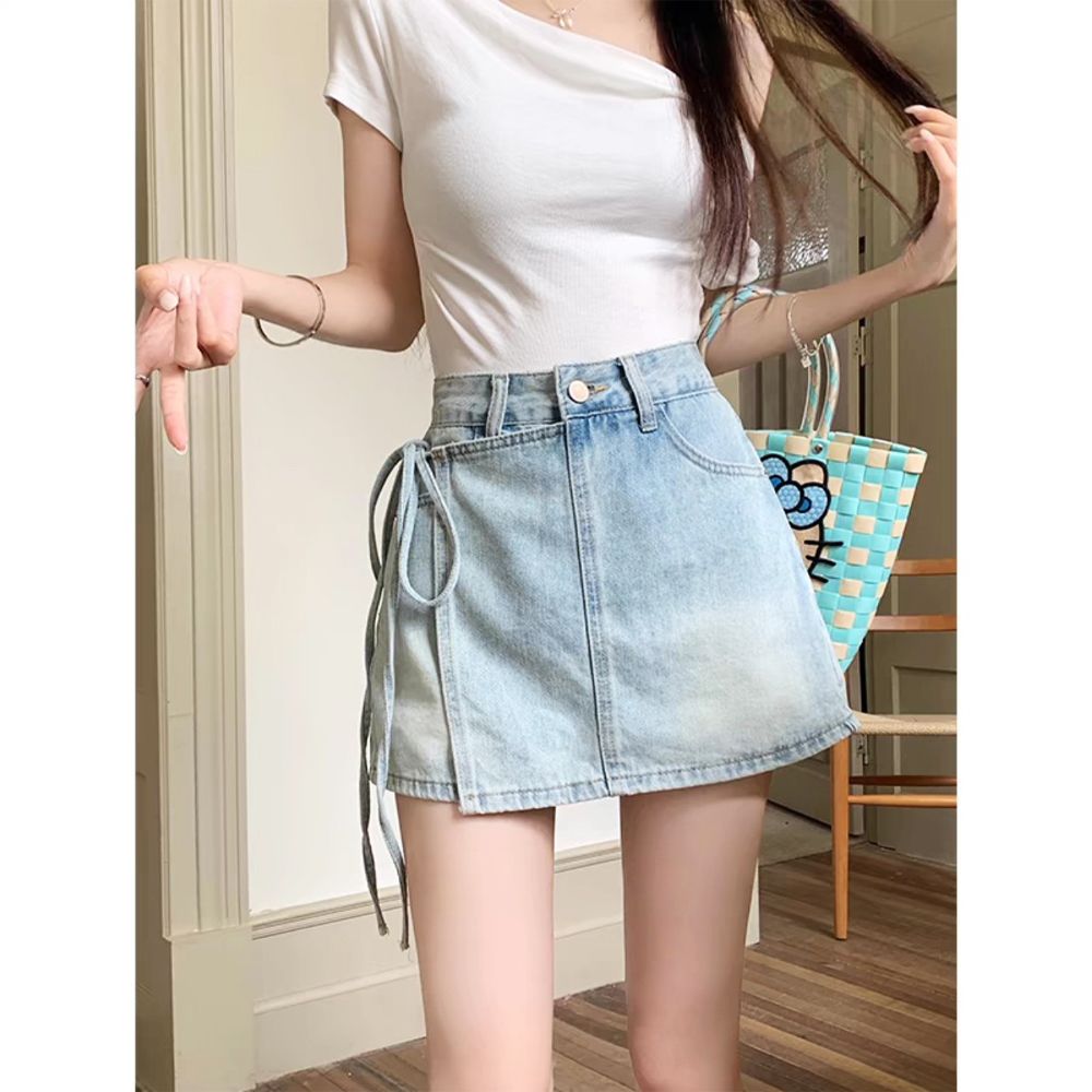 Mô tả Quần shorts jeans nữ giả váy Chollima VAY502 thắt nơ - quần váy ngắn form chữ A phong cách hàn - 7