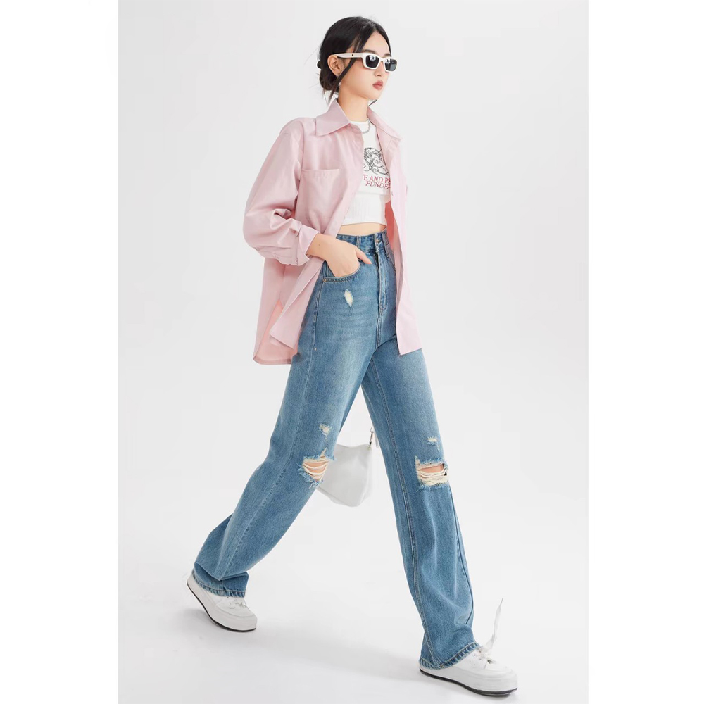 Mô tả Quần jeans nữ Chollima ống rộng SIMPLE JEAN rách cá tính QD260 ulzzang phong cách hàn quốc năng động - 2
