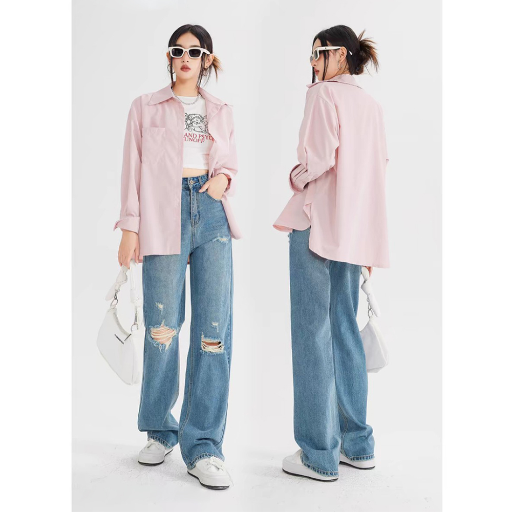 Mô tả Quần jeans nữ Chollima ống rộng SIMPLE JEAN rách cá tính QD260 ulzzang phong cách hàn quốc năng động - 3