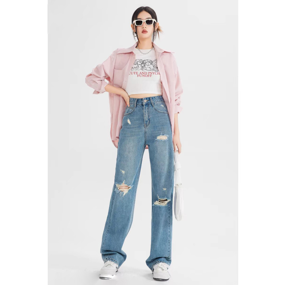 Mô tả Quần jeans nữ Chollima ống rộng SIMPLE JEAN rách cá tính QD260 ulzzang phong cách hàn quốc năng động - 5