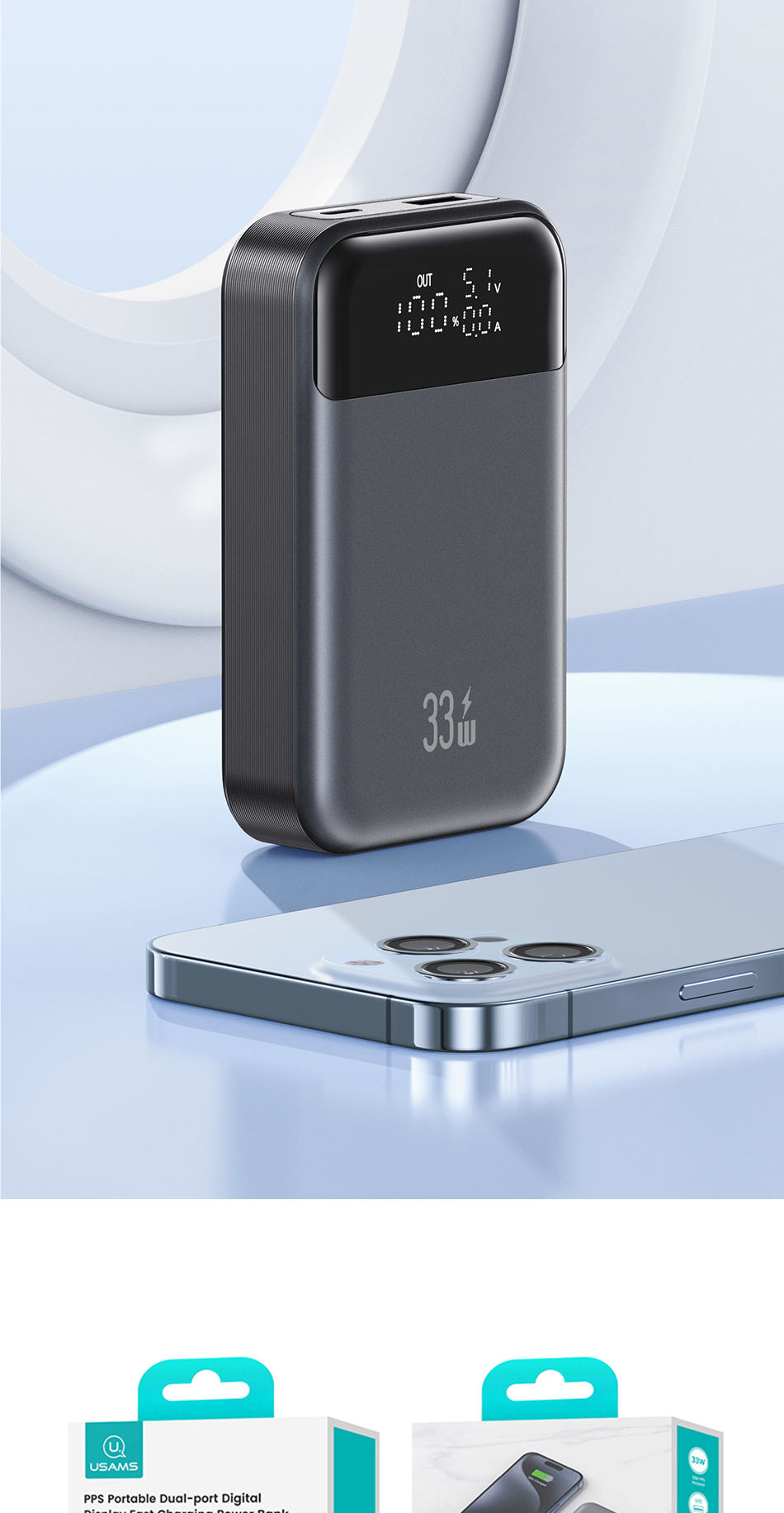 Pin Dự Phòng USAMS CD221 PB74 10000mAh 33W (PPS, Dualport, Digital