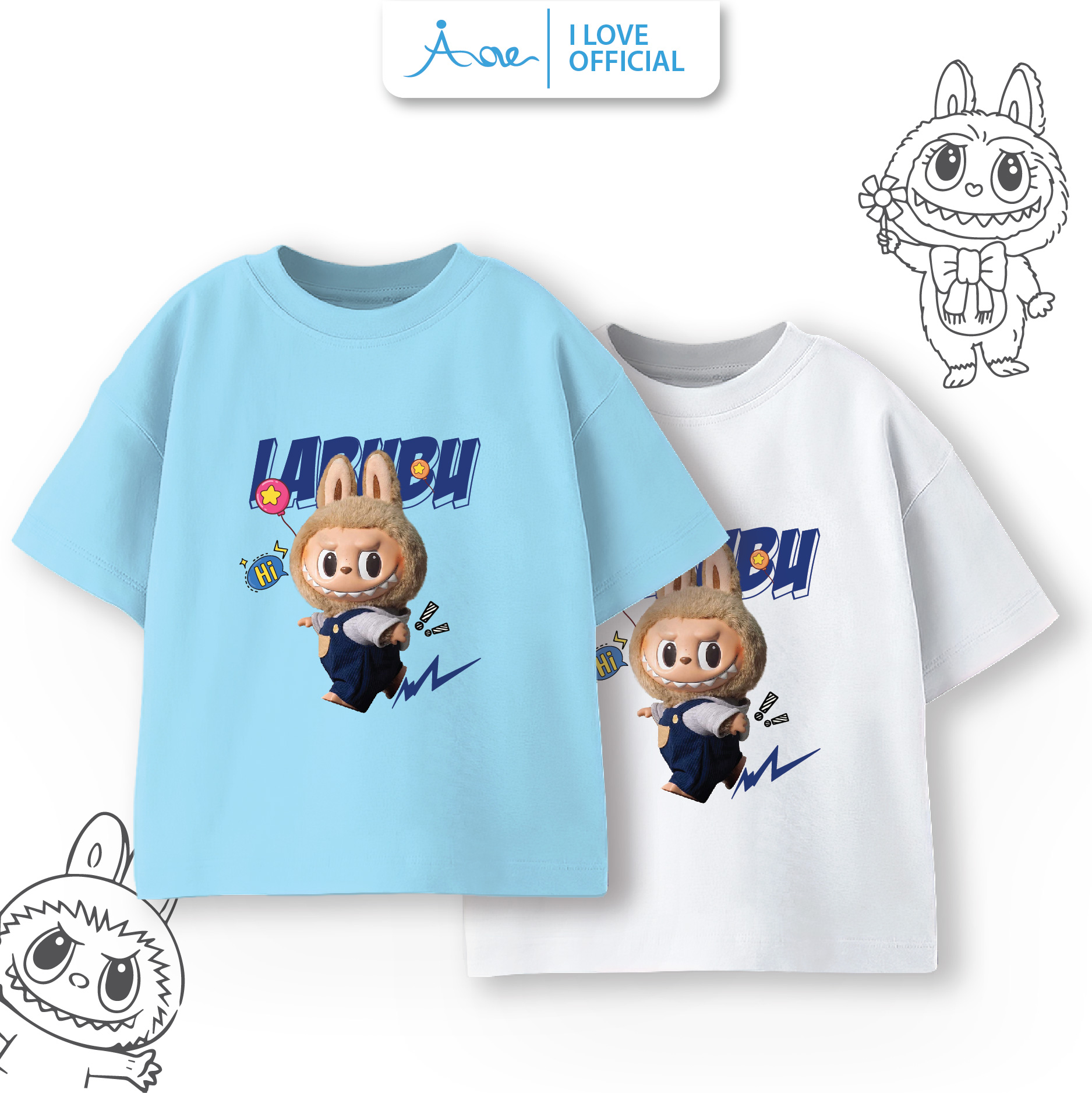 Mô tả ILOVE Áo thun cộc tay LABUBU mẫu mới, áo phông chất cotton mềm mịn thoáng mát cho bé từ 8.5-32kg - 1