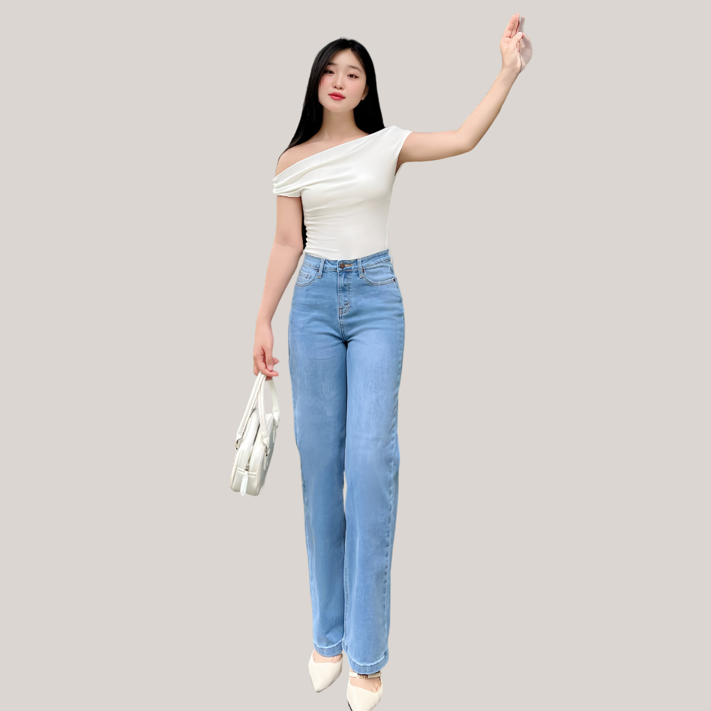 Mô tả TTTHAO- Quần jean nữ ống suông dài 99cm VNXK Vải cotton co giãn cao cấp QJ273 - 7