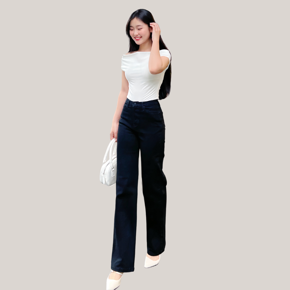 Mô tả TTTHAO- Quần jean nữ ống suông dài 99cm VNXK Vải cotton co giãn cao cấp QJ273 - 10