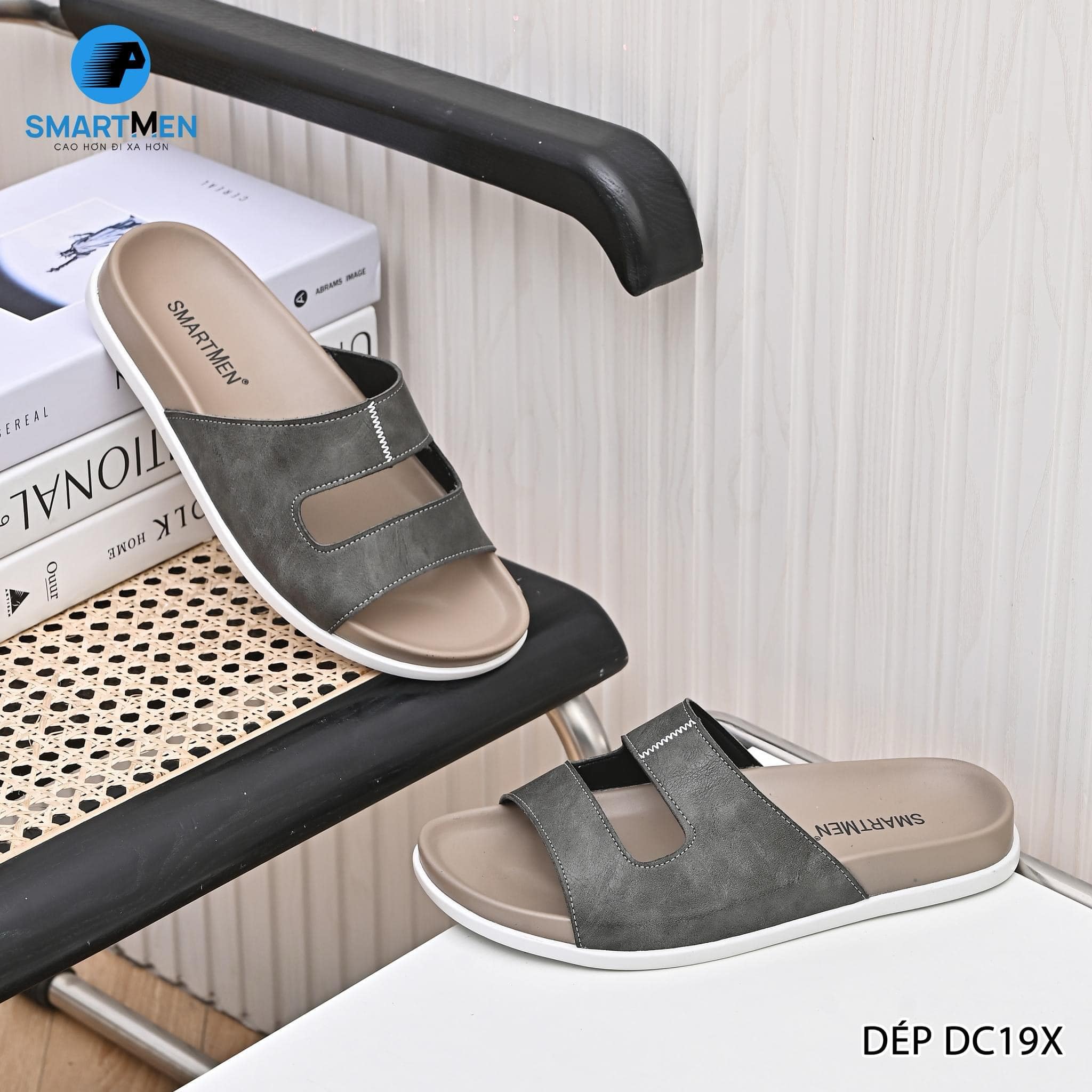 Mô tả Dép nam quai ngang Da cao cấp SMARTMEN DC-19 Xám - 1